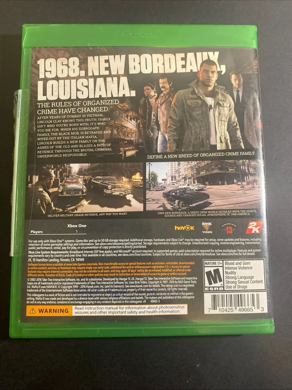 Mafia III Microsoft Xbox One Disc w Case Video Game Tested